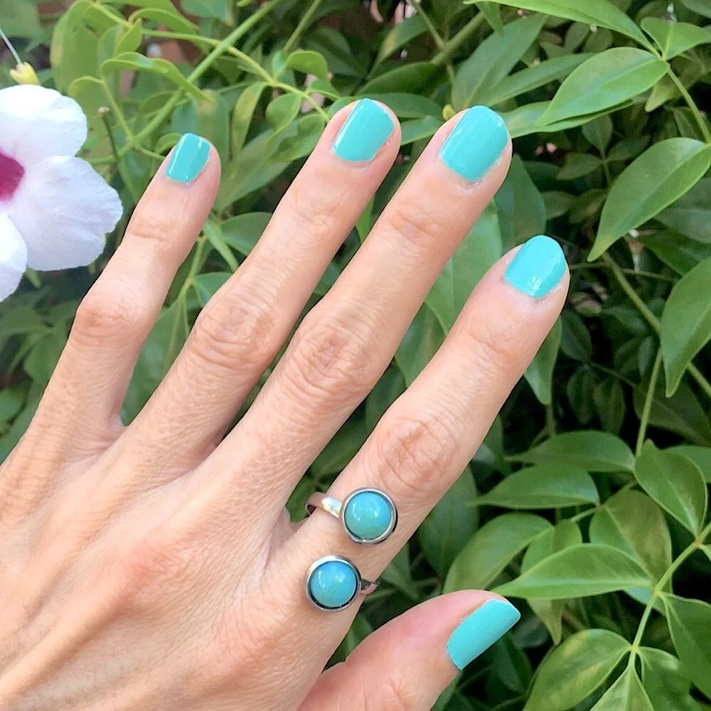 Turquoise + Silver Boho Adjustable Snake Ring
